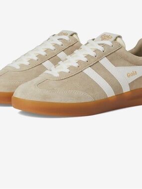 Gola woman’s Beige Suede Sneakers with White Stripes and Gum Sole